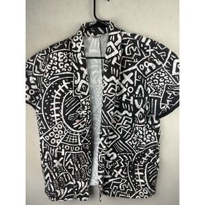 Vintage 90s Open Front Abstract Graphic Shirt Black / White Size Large